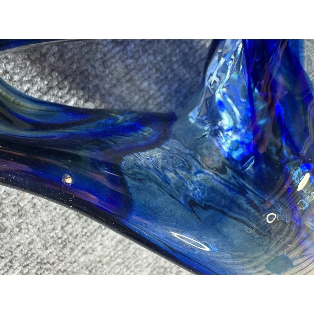 Swan Dish Bowl Vase Murano Style Hand Blown Art Glass Large Blue Vintage 18